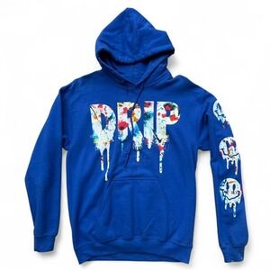 Small Blue Hoodie‎ DRIP Graphic Colorful Paint Splatter
